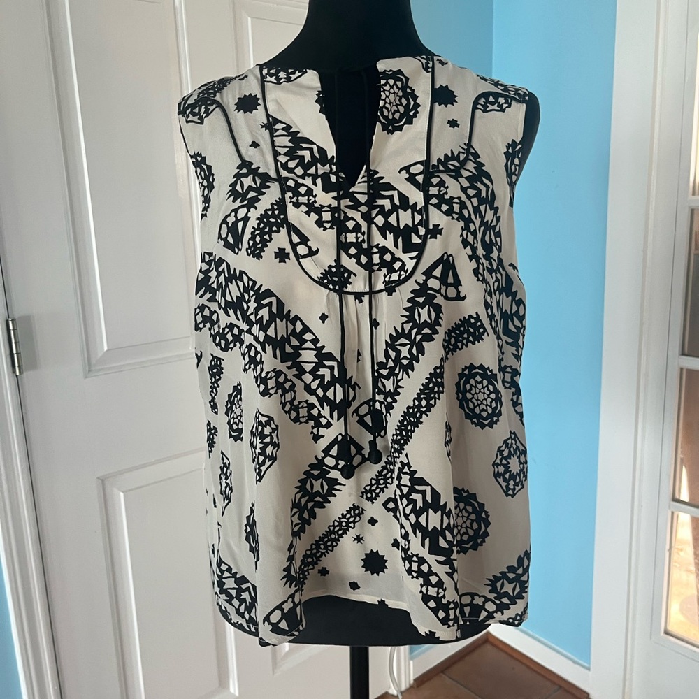 Anthropologie Black & White Sleeveless Giuliana Silk Blouse Sz 4
